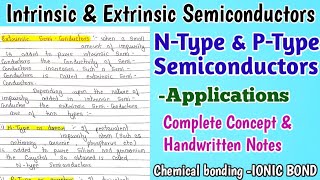 Intrinsic and Extrinsic Semiconductors  NType amp PType Semiconductors  Applications ionicbond [upl. by Savadove84]