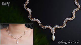 Wavy bicone beaded necklace How to make necklace Beading tutorial [upl. by Strader849]