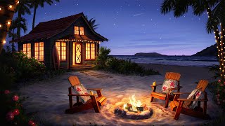 Campfire on the Beach Ambience with Crackling Fire amp Ocean Waves for Relaxation amp Sleep [upl. by Gyasi]