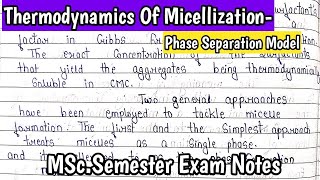 Thermodynamics of Micellization  Phase Separation Model  Detail explanation MSchandmade notes [upl. by Oretna508]