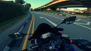 YAMAHA R3  AKRAPOVIC  Pure Sound  Sunset Rush Hour Ride 4k [upl. by Bergman]