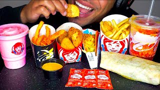 ASMR wendys vs taco bell chicken nuggets burrito frosty nacho cheese fries mukbang jerry eatingshow [upl. by Puiia]