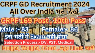 CRPF Recruitment 2024  CRPF Sports Quota New Vacancy 2024 Age Limit Qualification Height Cheast [upl. by Broderick]