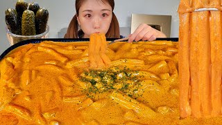 ASMR 꾸덕한 신전 로제 분모자 떡볶이😁 리얼먹방  Rose tteokbokki MUKBANG [upl. by Ardnala]