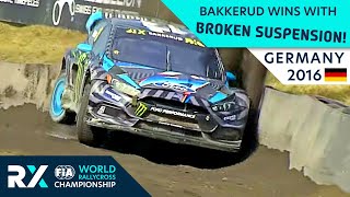 Andreas Bakkerud wins with BROKEN suspension World RX of Germany 2016 [upl. by Yanad782]