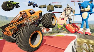 Monster Truck Madness LIVE  Long Jumps and Crashes  BeamNG Drive  Griffs Garage [upl. by Annaerdna]