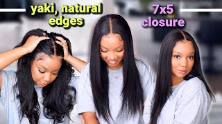 AFFORDABLE Natural Wig Yaki Straight Wig  Bye Bye Knots Pre Bleached Kinky Edges  Nadula Hair [upl. by Cartwell]