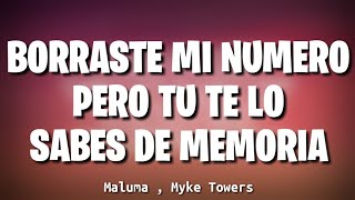 Borraste mi numero pero tú te lo sabes de memoria Letra [upl. by Neeli]