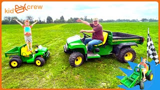 Farming race with Gator tractor truck ATV forklifts and chickens Educational  Kid Crew [upl. by Barnett]