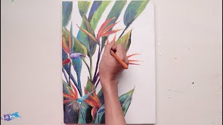 Hi View  79 Tropical Leaves Acrylic Painting Tutorial  Flower and Tropical Leaf Acrylic Painting [upl. by Llednek]