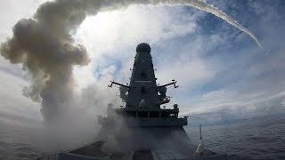 Seawolf missile erupts from its launcher aboard HMS Iron Duke [upl. by Aninep555]