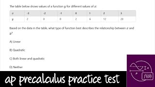 AP Precalculus Practice Test Unit 1 Question 4 Is the Table Linear or Quadratic [upl. by Ayrad]