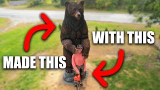 HUGE LIFE SIZED GRIZZLY BEAR chainsaw wood carving [upl. by Dianemarie466]