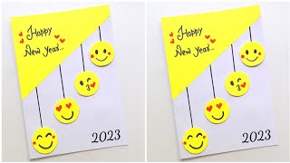 🥰 Happy Newyear Card 2023 🥰 Emoji Style Newyear Card Making • Easy happy newyear greeting card 2023 [upl. by Hartill]