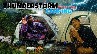 Solo Camping In Nonstop Heavy Rain Thunderstorm And Lightning  Camping And Cooking Alone In Rain [upl. by Ynaittirb]