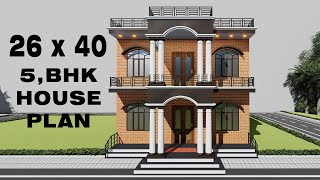 गांव का शानदार पांच बैडरूम मकान का नक्शा 3D 26 by 40 ghar ka design 2640 house plan [upl. by Mossolb]