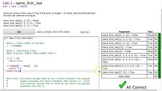 Codingbat  samefirstlast Python [upl. by Helbonnah]