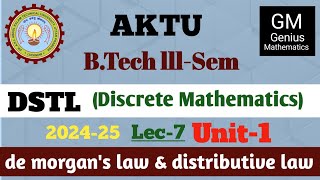 Unit1  Lec7  DSTL prove de Morgans law amp distributive law  De Morgans law prove [upl. by Acirea]