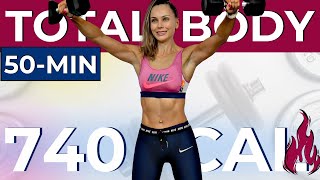 50MIN TOTAL BODY CARDIO  STRENGTH WORKOUT WITH WEIGHTS metabolic weight loss body sculpt  abs [upl. by Alameda]