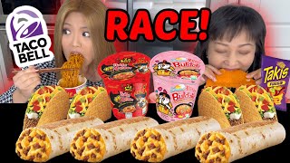 TACO BELL amp SPICY BULDAK RAMEN NOODLE RACE EATING COMPETITION 먹방 [upl. by Rehsa]