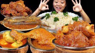 Massive Mukbang Eating Spicy Mutton Gravy Chicken Gizzard Curry Fish Curry Chicken Egg Curry [upl. by Drew]