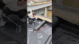 Roof waterproofing work fire baked asphalt [upl. by Adamik]