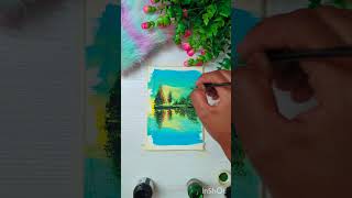 Sunset by the lake  Acrylic Painting tutorial  Easy Art [upl. by Edla]