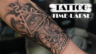 Ojo y Reloj Realismo Tattoo TimeLapse [upl. by Marpet587]