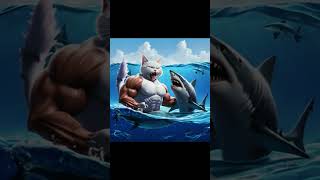 daddy fights shark to save a kitten cat ai catlover cutecat [upl. by Alios]