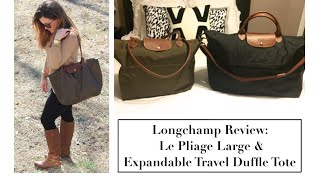 Longchamp Review Le Pliage Large Shoulder amp Le Pliage Expandable Travel Duffle Tote [upl. by Dnarud]