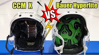 CCM Super Tacks X Helmet vs Bauer Hyperlite Hockey Helmet  Which is better [upl. by Nelrsa]