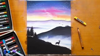 Speed drawing  Misty mountains with soft pastels  Leontine van vliet [upl. by Nazarius]