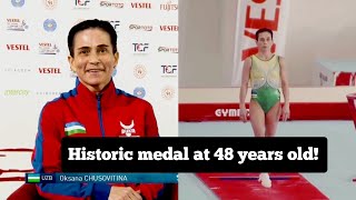 48 year old Oksana Chusovitina gets the SILVER 🥈 medal on vault  Antalya World Cup 2024 [upl. by Eziechiele]