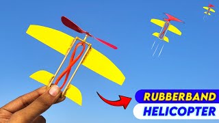 How to make rubberband Helicopter plane  homemade propeller rubberband flying toy  Easy Drone [upl. by Eidnak341]