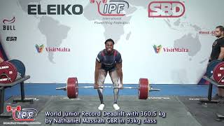 World Junior Record Deadlift with 3605 kg by Nathaniel Massiah GBR in 93kg class [upl. by Dzoba]