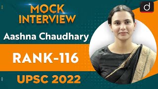 Aashna Chaudhary Rank 116  UPSC CSE 2022  English Medium  Mock Interview  Drishti IAS English [upl. by Winola]