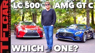 Beauty or Brawn 2018 MercedesAMG GT C vs Lexus LC 500 Mashup Review [upl. by Ralip]