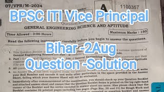 BPSC ITI Vice Principal 2 August General Engineering Science  PART02 Bihar ITI [upl. by Lilas202]