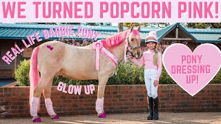 WE TURNED POPCORN PINK PONY DRESSING UP  HORSE MAKEOVER [upl. by Viridissa]