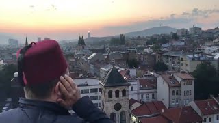 Adhan call to prayer being recited from the top of the minaret in Sarajevo [upl. by Annor]