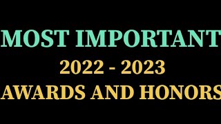 MOST IMPORTANT AWARDS AND HONORS  AWARDS AND HONORS 2024 AWARDS 2023  AWARDS 2022 gkgs ssc gk [upl. by Irolav]