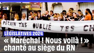 Législatives 2024  60 musiciens chantent « Maréchal  Nous voilà  » devant le siège du RN [upl. by Ahsel151]