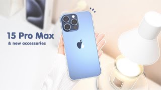 iPhone 15 Pro Max Blue titanium 🌌 Unboxing aesthetic setup  USBC accessories  New Airpods Pro [upl. by Cima]