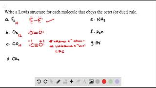 Write Lewis structures that obey the octet rule duet rule for H for each of the following molecules [upl. by Aiyotal612]