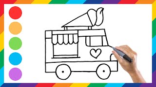 Ice Cream Truck Drawing Painting and Coloring For Kids Toddlers  Learn Transportation 12 [upl. by Aneed]