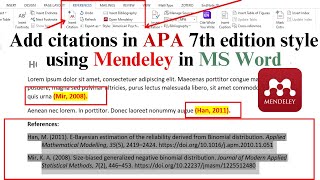 Add citation APA 7th Style References Using Mendeley in Microsoft Word [upl. by Ladnik988]