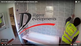 How to tile bathroom walls and install concealed shower valve [upl. by Kyl641]