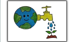 How to Draw the Earth Saving a Plant with Water  Environmental Art [upl. by Annavaig]