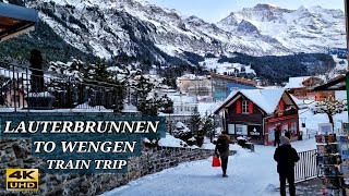 Lauterbrunnen to Wengen 🇨🇭 Switzerland  Train ride with Fantastic Views  Switzerland Alps 4K UHD [upl. by Beka]