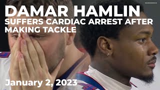 Bills S Damar Hamlin suffers cardiac arrest after making tackle amp receives CPRAED game postponed [upl. by Etteve]